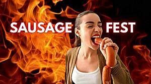 Sausage challenge: Female orgasm with spreading legs and sex toys