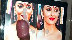 Aishwarya rozica na obrazu prekrita s spermo v indijskem čaščenju kurca