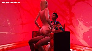 3D animace erotického setkání striptérky s klientem a jejím partnerem