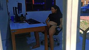 A young neighbor indulges in solo pleasure through watching porn with an open window, revealing her intimate moments with her delicate fingers and small breasts. A captivating sight for those who appreciate the allure of innocence and beauty.