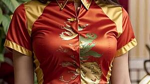Asiatiska skönheter visar upp sin underklädeskollektion för det kinesiska nyåret