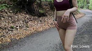 Beautiful amateur gets fucked in the woods in a public park.